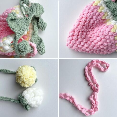 Handmade Knitted Purse Wool Woven Purse Strawberry Shaped Shoulder Bag for Women Crossbody Bag with Drawstring in Kuwait