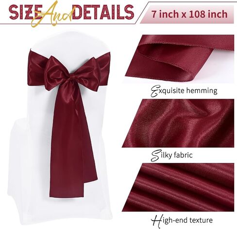 100 PCS Satin Chair Sash Decorative Bow Cairs لعيد الشكر حفل زفاف عيد الميلاد حفلات المطبخ المنزل (العاج ، 7 × 108 بوصة) in Kuwait