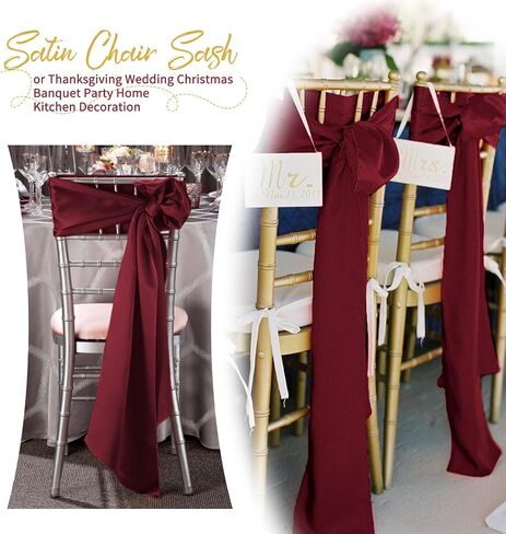 100 PCS Satin Chair Sash Decorative Bow Cairs لعيد الشكر حفل زفاف عيد الميلاد حفلات المطبخ المنزل (العاج ، 7 × 108 بوصة) in Kuwait