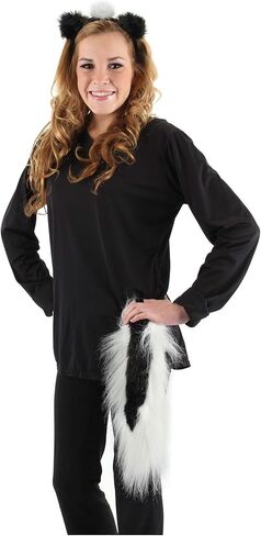 Adult Skunk Ears & Tail Set - Fuzzy Black and White Ears and Tail with Hook and Loop Fastener in Saudi Arabia