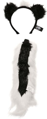 Adult Skunk Ears & Tail Set - Fuzzy Black and White Ears and Tail with Hook and Loop Fastener in Saudi Arabia