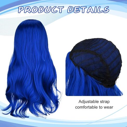 5Pcs Halloween Costume Accessory Set Includes Blue Long Wavy Wig Red Heart Necklace Crown Heart Punk Gloves Hand Mirror for Women Adult Halloween Cosplay Party Supplies in Saudi Arabia