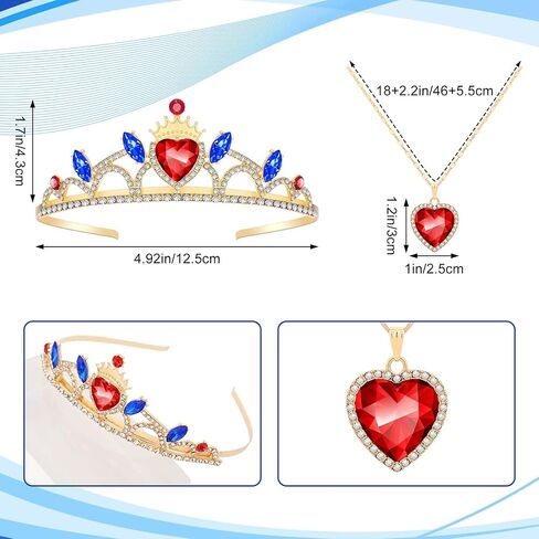 5Pcs Halloween Costume Accessory Set Includes Blue Long Wavy Wig Red Heart Necklace Crown Heart Punk Gloves Hand Mirror for Women Adult Halloween Cosplay Party Supplies in Saudi Arabia