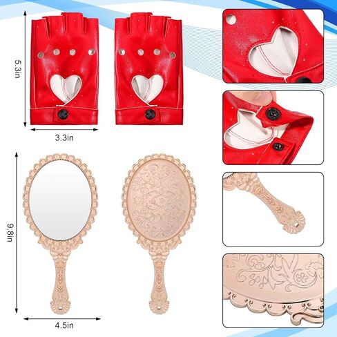 5Pcs Halloween Costume Accessory Set Includes Blue Long Wavy Wig Red Heart Necklace Crown Heart Punk Gloves Hand Mirror for Women Adult Halloween Cosplay Party Supplies in Saudi Arabia