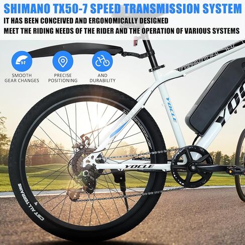 دراجة كهربائية YOCLE للبالغين مع بطارية قابلة للإزالة بقدرة 288 وات 36 فولت 8 أمبير في الساعة، 40 ميلًا و20 ميلاً في الساعة مع محرك بدون فرشاة 350 وات، دراجة كهربائية بإطار سميك 26 بوصة خفيفة الوزن، 7 سرعات، فرامل قرصية مزدوجة in Kuwait