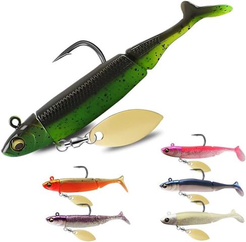 Pre-Rigged Soft Fishing Lures, Well-Made Easy Catching Lures for Family, Great Action Swimbaits with Spinner, All-Conditions Gear for Bass Trout Walleye, Crappie Fishing Jigs,5pcs in Saudi Arabia