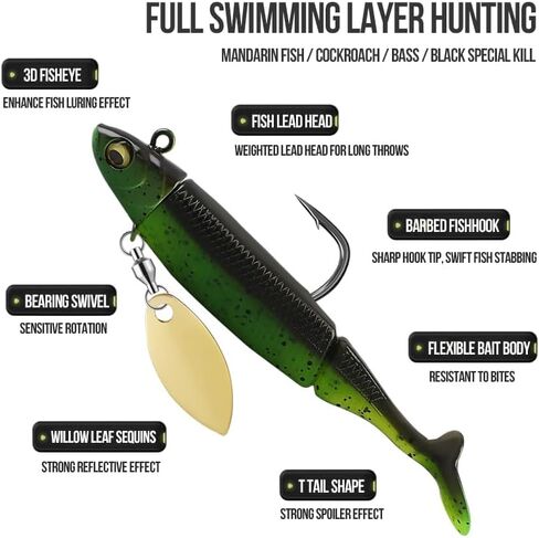 Pre-Rigged Soft Fishing Lures, Well-Made Easy Catching Lures for Family, Great Action Swimbaits with Spinner, All-Conditions Gear for Bass Trout Walleye, Crappie Fishing Jigs,5pcs in Saudi Arabia
