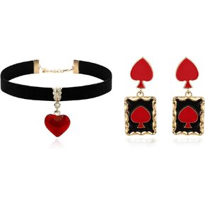 Frodete Queen of Hearts Costume Accessories Red Heart Necklace Playing Card Dangle Earrings Halloween Jewelry Gifts in Saudi Arabia