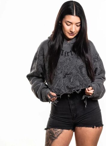 Affliction Women's Gothic Skull Graphic Hoodie, Black, Long Sleeve Zip-Up Sweatshirt with Fleur-de-lis Detail in Saudi Arabia