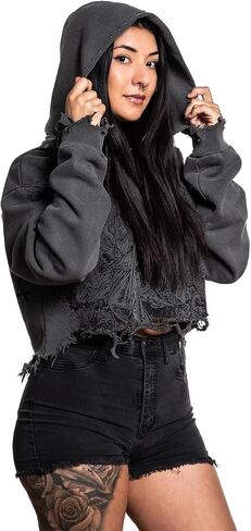 Affliction Women's Gothic Skull Graphic Hoodie, Black, Long Sleeve Zip-Up Sweatshirt with Fleur-de-lis Detail in Saudi Arabia