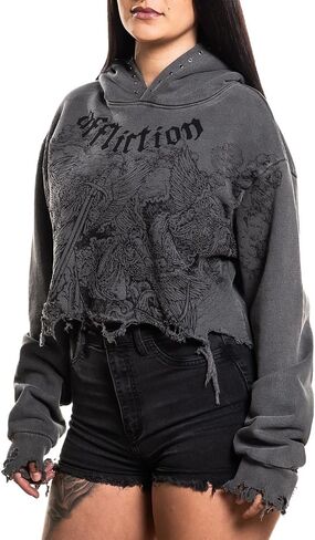 Affliction Women's Gothic Skull Graphic Hoodie, Black, Long Sleeve Zip-Up Sweatshirt with Fleur-de-lis Detail in Saudi Arabia