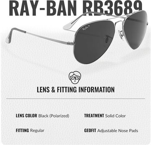 نظارات شمسية راي بان RB3689 افياتور ميتال II على شكل طيار للرجال والنساء مع مجموعة نظارات رايبان الرسمية in Kuwait