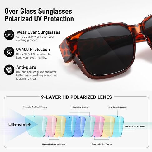 HAOLOTA Polarized Fit Over Glasses Sunglasses for Men Women UV Protection, Trendy Square Wrap Around Shades For Driving in Saudi Arabia