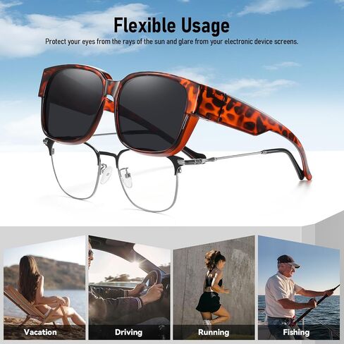 HAOLOTA Polarized Fit Over Glasses Sunglasses for Men Women UV Protection, Trendy Square Wrap Around Shades For Driving in Saudi Arabia