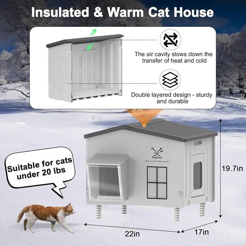 Large Indestructible Heated Cat House for Outside, Extremely Waterproof & Weatherproof Heated Outdoor Cat House for Winter, Fully Insulated Feral Cat Shelter for Outdoor Barn Cats Strays, 20x16x20 in in Saudi Arabia