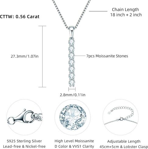 AINUOSHI Lab Created Moissanite Bar Necklace 0.56 cttw Imitation Diamond Alternative Necklace for Women S925 Sterling Silver Y Necklace Simple Fashion Jewelry Gifts for Women in Saudi Arabia