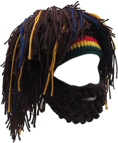 Creative Barbarian Knit Beard Hat Funny Knit Hat Wig Beanie Hat Beard Winter Beard Facemask in Saudi Arabia