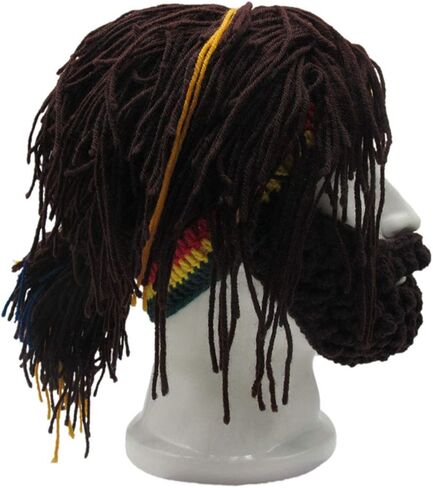 Creative Barbarian Knit Beard Hat Funny Knit Hat Wig Beanie Hat Beard Winter Beard Facemask in Saudi Arabia