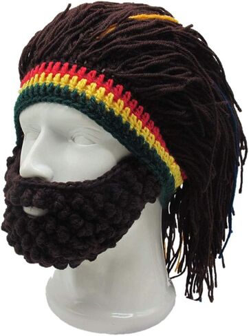 Creative Barbarian Knit Beard Hat Funny Knit Hat Wig Beanie Hat Beard Winter Beard Facemask in Saudi Arabia