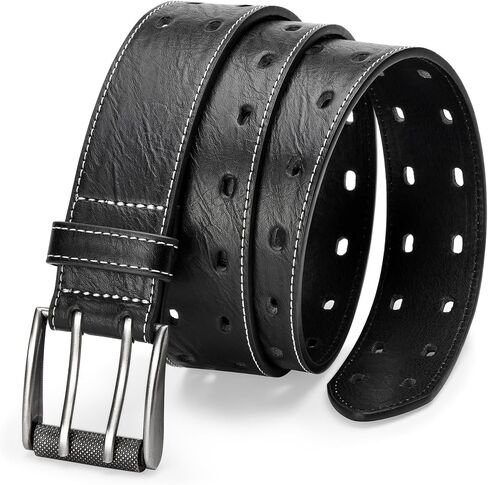 Men Classic Double Prong Faux Leather Belt Fashion Casual Heavy Duty Work Belts For Jeans Pants in Saudi Arabia