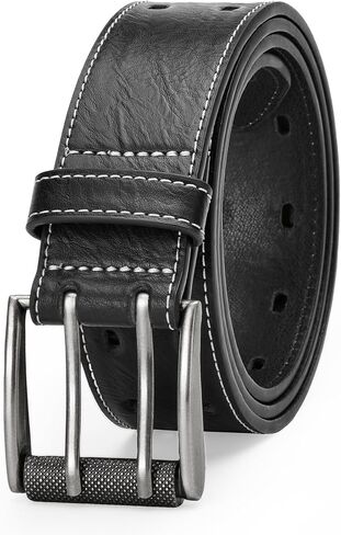 Men Classic Double Prong Faux Leather Belt Fashion Casual Heavy Duty Work Belts For Jeans Pants in Saudi Arabia