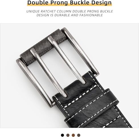 Men Classic Double Prong Faux Leather Belt Fashion Casual Heavy Duty Work Belts For Jeans Pants in Saudi Arabia