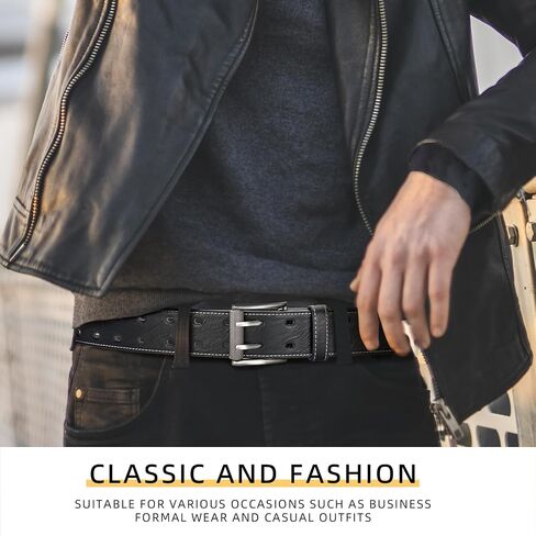 Men Classic Double Prong Faux Leather Belt Fashion Casual Heavy Duty Work Belts For Jeans Pants in Saudi Arabia