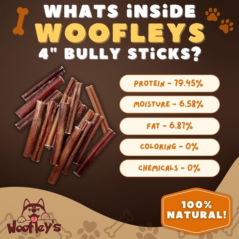 أعواد الفتوة العادية بحجم 4-5 بوصات من Woofley - (20 قطعة) - أعواد الفتوة للكلاب - عصا مضغ للكلاب تدوم طويلاً in Kuwait