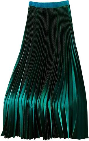 Women's Summer Satin Midi Skirt Casual High Waisted A Line Pleated Ruffle Flowy Cocktail Party Skirts Dresses in Saudi Arabia