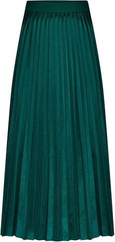 Women's Summer Satin Midi Skirt Casual High Waisted A Line Pleated Ruffle Flowy Cocktail Party Skirts Dresses in Saudi Arabia