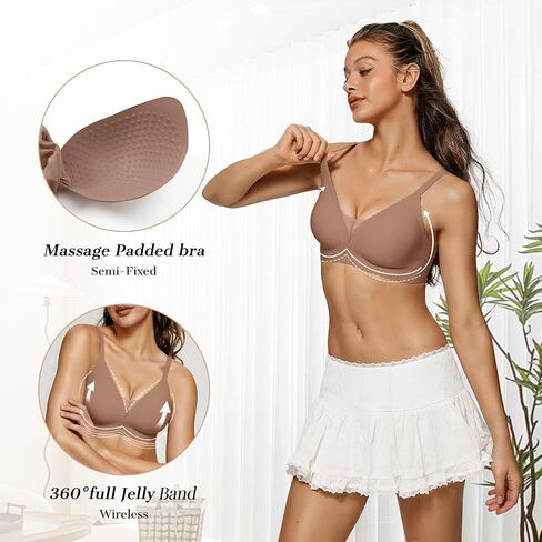 OEAK Womens Comfortable Bras Wireless Bras Push Up Bralettes Scalloped Mesh Bras Seamless Tshirts Bras Deep V Everyday Bras in Kuwait