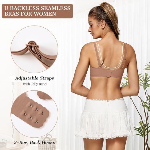 OEAK Womens Comfortable Bras Wireless Bras Push Up Bralettes Scalloped Mesh Bras Seamless Tshirts Bras Deep V Everyday Bras in Kuwait