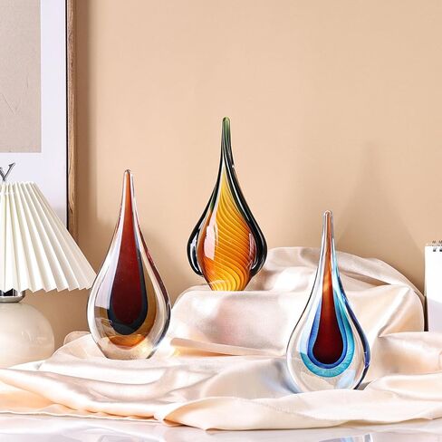 XMGZQ 9" Tall Hand Blown Glass Sculpture,Drop Glass Paperweight for Office Desk,Modern Art Figurines,Mediterranean Beach House Decor,Home Living Room Coffee Table Shelves Table Top (Orange) in Saudi Arabia
