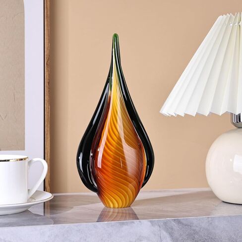 XMGZQ 9" Tall Hand Blown Glass Sculpture,Drop Glass Paperweight for Office Desk,Modern Art Figurines,Mediterranean Beach House Decor,Home Living Room Coffee Table Shelves Table Top (Orange) in Saudi Arabia