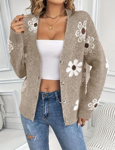 Mywinway Flower Sweater Cardigan Sweaters for Women 2025 Fall Sweaters Lightweight Knit Daisy Cute Casual Jackets in Kuwait