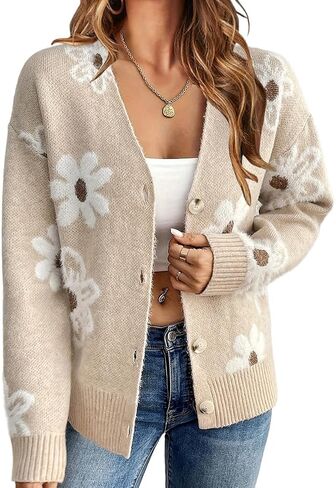 Mywinway Flower Sweater Cardigan Sweaters for Women 2025 Fall Sweaters Lightweight Knit Daisy Cute Casual Jackets in Kuwait