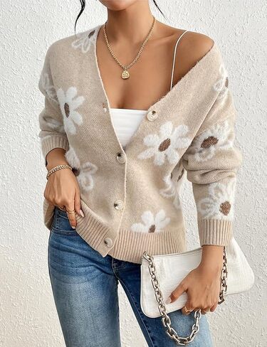 Mywinway Flower Sweater Cardigan Sweaters for Women 2025 Fall Sweaters Lightweight Knit Daisy Cute Casual Jackets in Kuwait