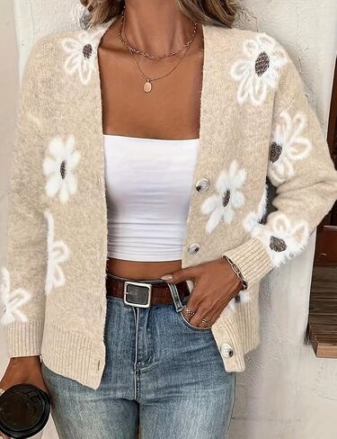 Mywinway Flower Sweater Cardigan Sweaters for Women 2025 Fall Sweaters Lightweight Knit Daisy Cute Casual Jackets in Kuwait