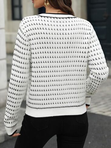 ELLEVEN Women's Cropped Tweed Knit Cardigan Sweater,Trendy Open Front Button Up Long Sleeve Cardigans with Pockets in Saudi Arabia