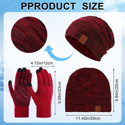 Geyoga 4 Pack Winter Hats for Men Beanie and Gloves Set, Winter Slouchy Beanie Hat Warm Gloves Lined Knit Thick in Saudi Arabia