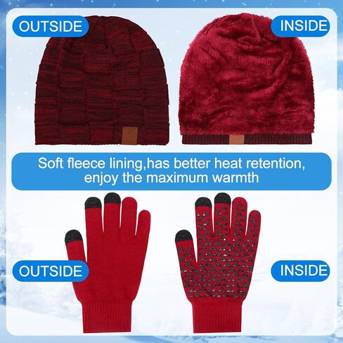 Geyoga 4 Pack Winter Hats for Men Beanie and Gloves Set, Winter Slouchy Beanie Hat Warm Gloves Lined Knit Thick in Saudi Arabia