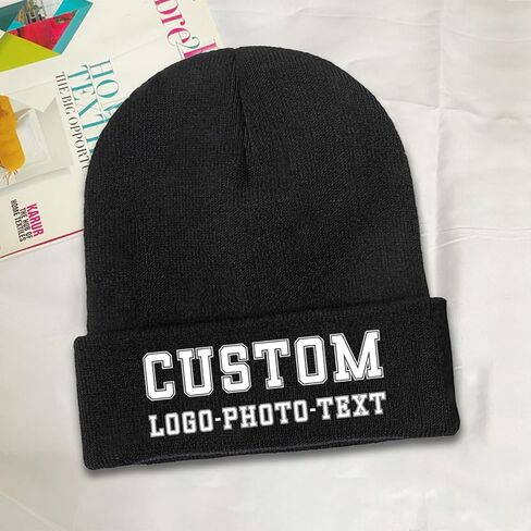 Custom Winter Beanies for Men Women,Personalized Knitted Beanie Hats with Image Text Logo - Skull Caps in Saudi Arabia