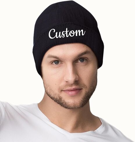 Custom Winter Beanies for Men Women,Personalized Knitted Beanie Hats with Image Text Logo - Skull Caps in Saudi Arabia