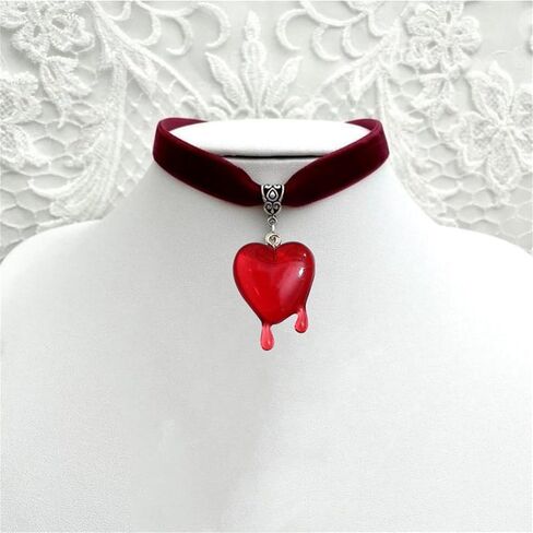 WCRAZYE Dropping Blood Heart Choker Necklace for Women Gothic Y2k Black Velvet Red Bleeding Bloody Hearts Pendent Choker Vampire Halloween Cosplay Party Costume Fashion Jewelry Gifts in Saudi Arabia