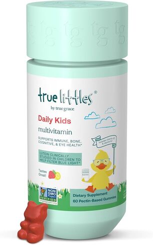 True Grace True Littles Daily Kids Multi - 60 Pectin Gummies - - Clinically Studied Lutemax Kids Lutein & Vitamin D3 + K2 - Allergen Free & Vegan - 60 Servings in Saudi Arabia