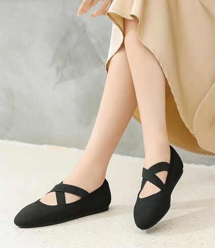 Flats for Women Round Toe Comfortable Casual Dressy Ballets Flat Shoes Womens Knit Dress Shoes Ballerina Flats for Work in Saudi Arabia