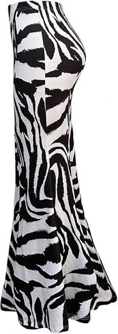 تنورة طويلة للسيدات من SOLY HUX بطباعة الحمار الوحشي، تنورة طويلة بخصر عالٍ على شكل ذيل السمكة in Kuwait