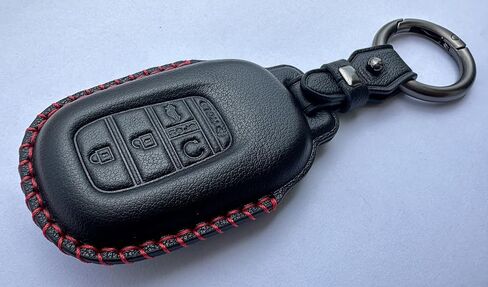 KAWIHEN Leather Key Fob Cover Compatible with Honda 2022 2023 Accord Civic EX EX-L Pilot Sport SI Touring HR-V CR-V (Black with red Stitching) in Saudi Arabia