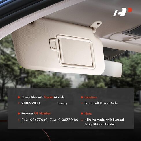 واقي الشمس من الجانب الأيسر للسائق A-Premium متوافق مع Toyota Camry 2007 2008 2009 2010 2011 - مع مرآة فانيتي، مع ضوء فانيتي، لون رمادي - يستبدل 74320-06800-B0، 7432006770B0 in Saudi Arabia