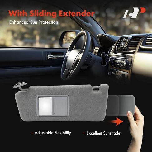 واقي الشمس من الجانب الأيسر للسائق A-Premium متوافق مع Toyota Camry 2007 2008 2009 2010 2011 - مع مرآة فانيتي، مع ضوء فانيتي، لون رمادي - يستبدل 74320-06800-B0، 7432006770B0 in Saudi Arabia